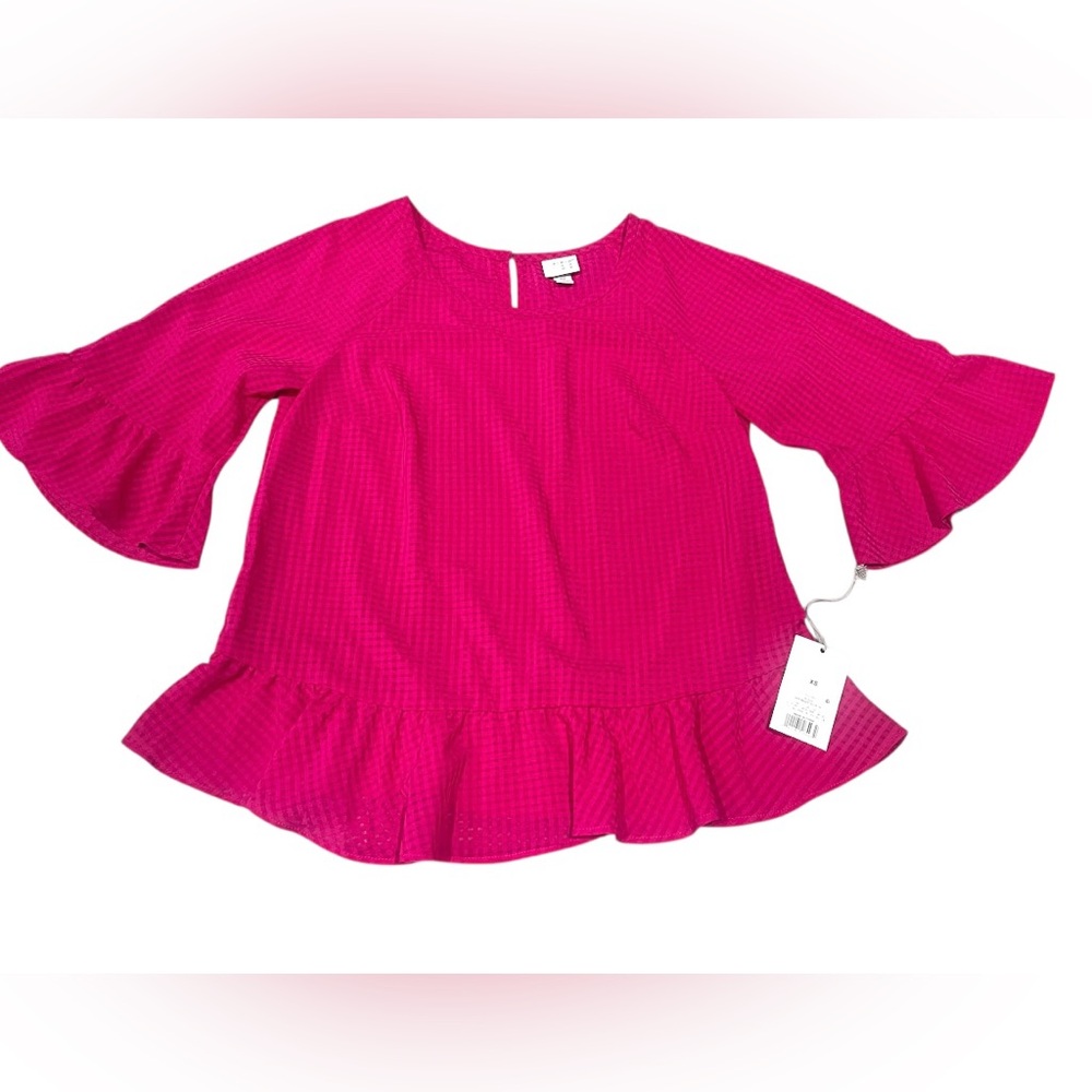 🩷A New Day Magenta Top with Ruffle Waist and Sleeve Women’s Size XS NWT🩷